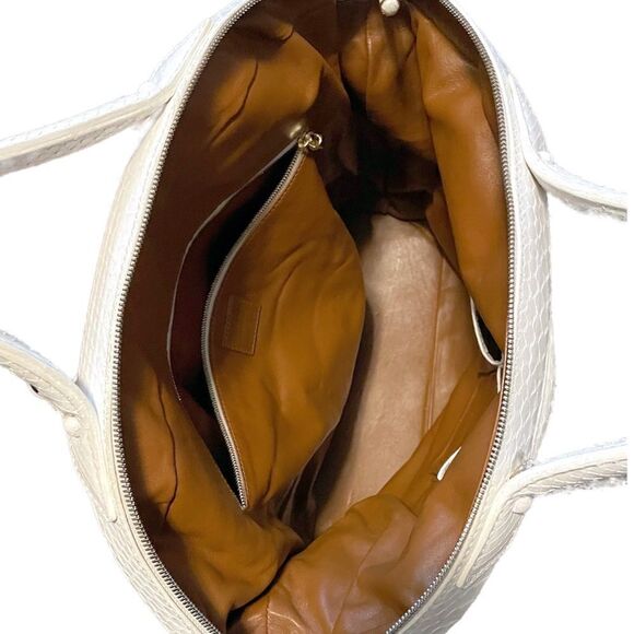 Zagliani White Python Satchel with Removable Crossbody Strap Large Braided Italy - Picture 6 of 16